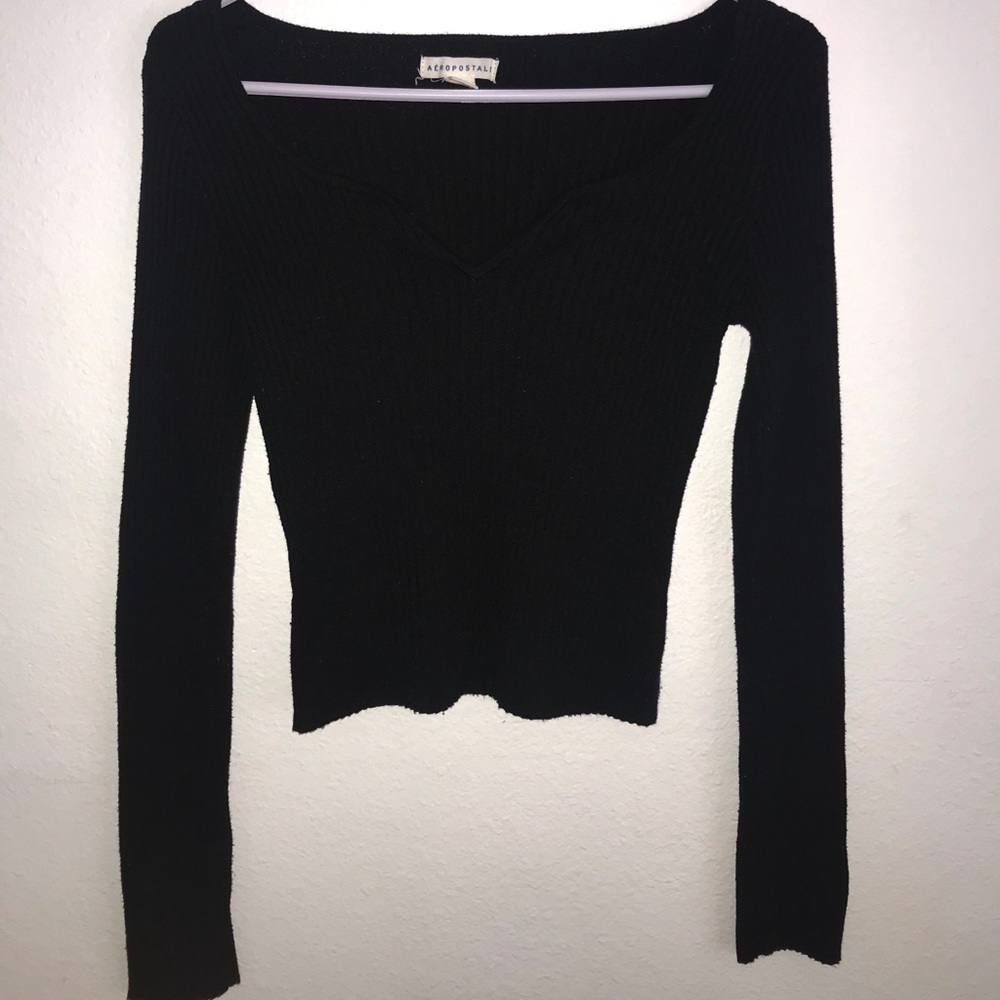 NWOT Aeropostale black vneck long sleeve shirt (M)